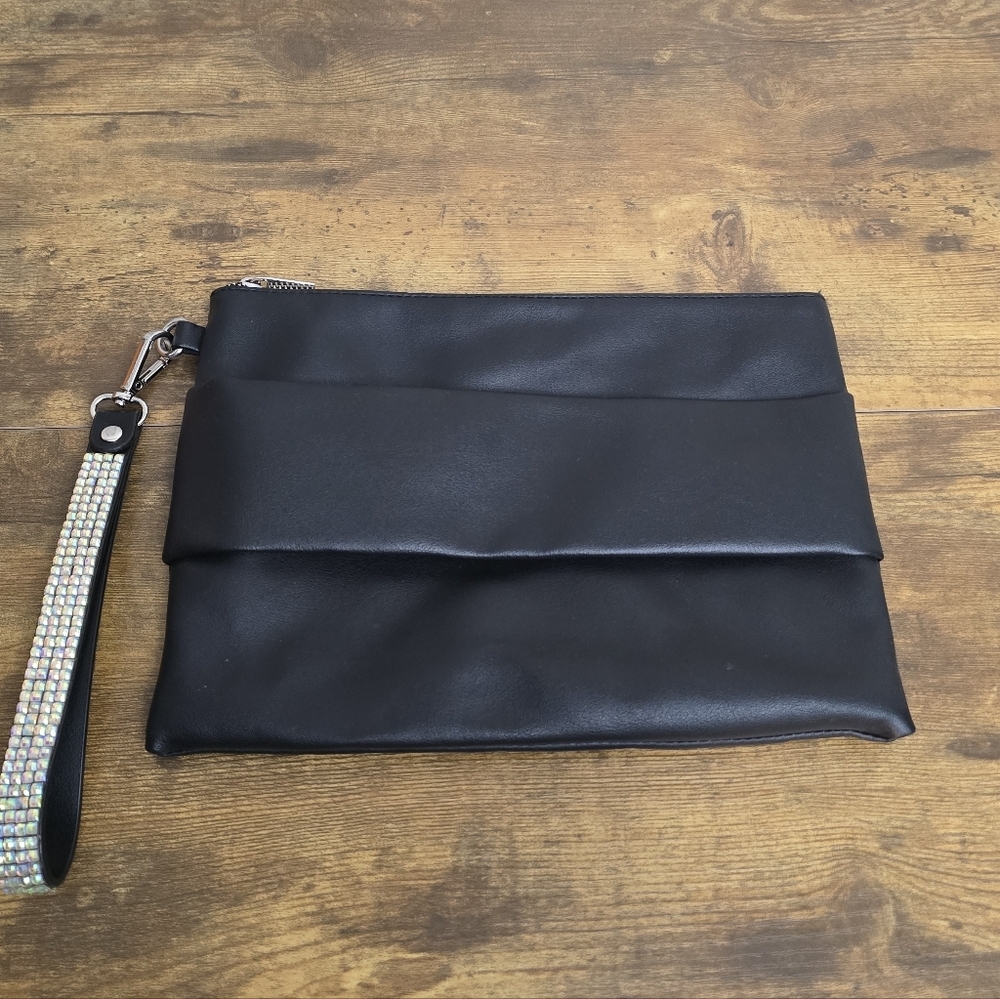 Wild Fable Black Clutch with Rhinestone Strap